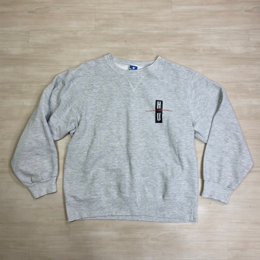 Champion Hamlin University HU Crewneck Sweatshirt Mens‎ Large Grey Made in USA